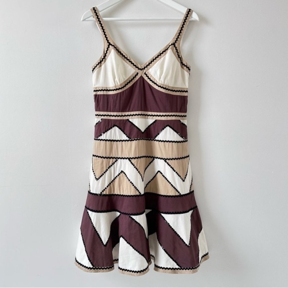 BCBG Maxazria Brown Tan Flare Summer Dress with sequin detail Size 6 Small